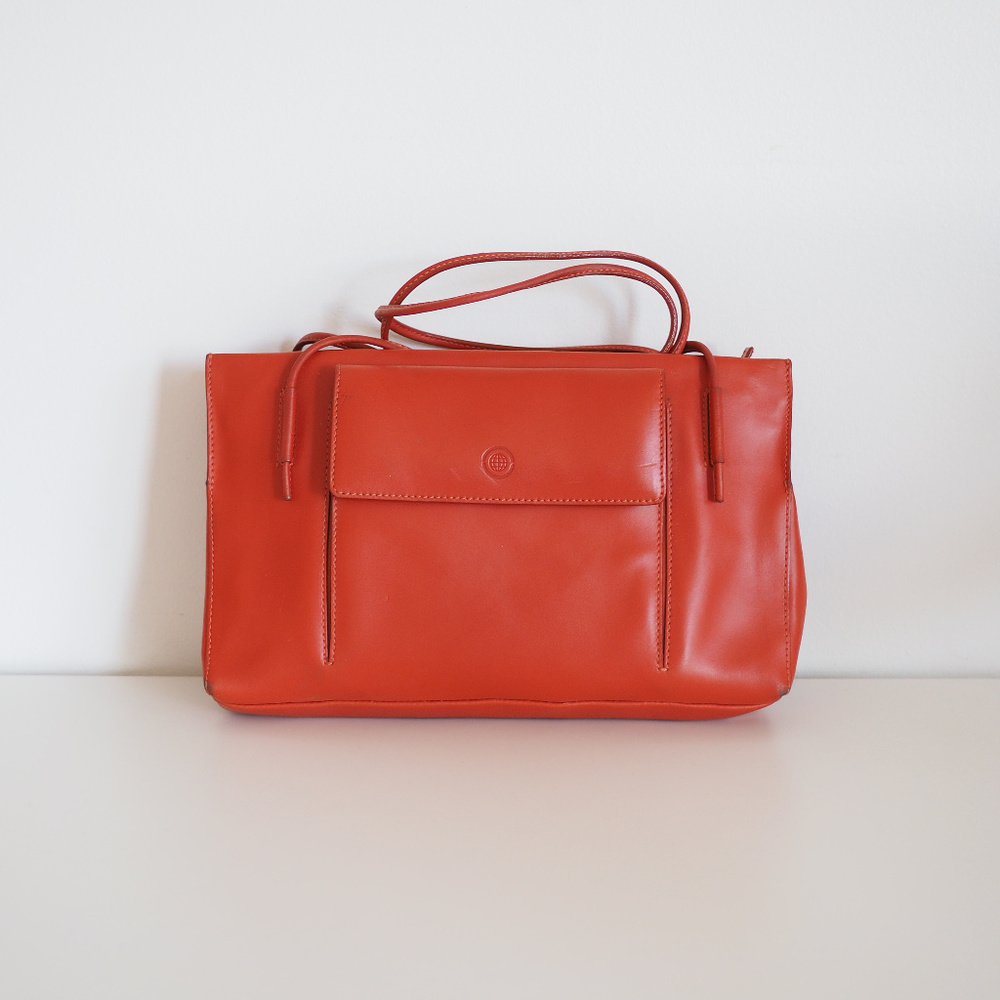 Leather Vintage Style Bright Orange Shoulder Tote Bag